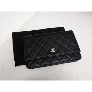 Chanel WOC Wallet on Chain Quilted Caviar Black Silver PRELOVED AUTHENTIC